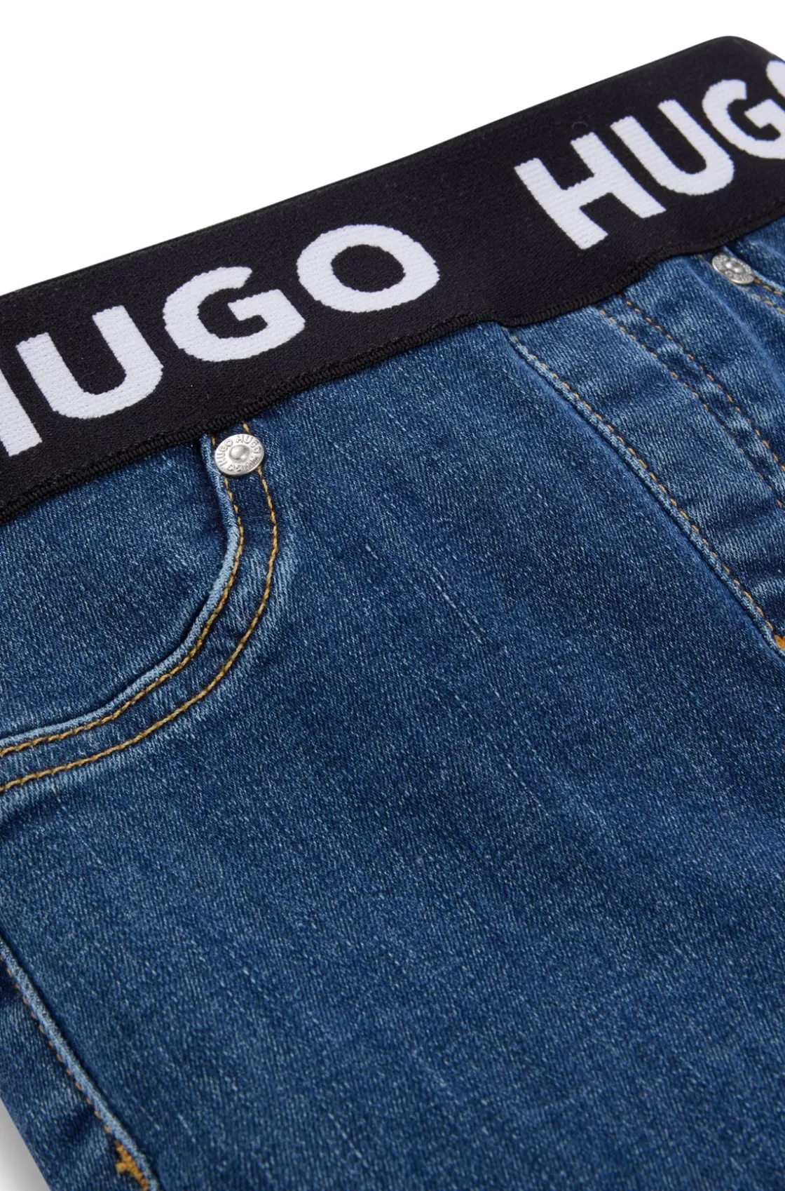 HUGO BOSS Kids' Jeggings In Blue Stretch Denim With Branded Waistband Patterned Hot