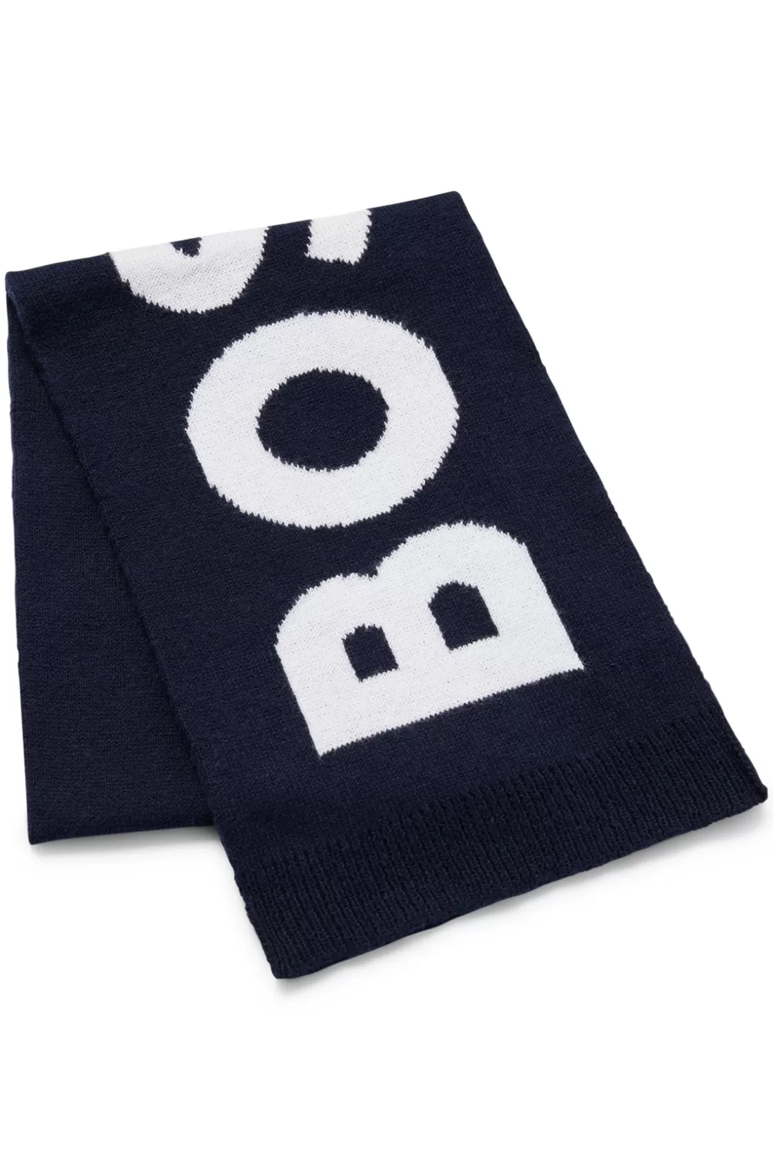 HUGO BOSS Kids' Knitted-cotton Scarf With Jacquard-woven Contrast Logo Dark Blue Cheap
