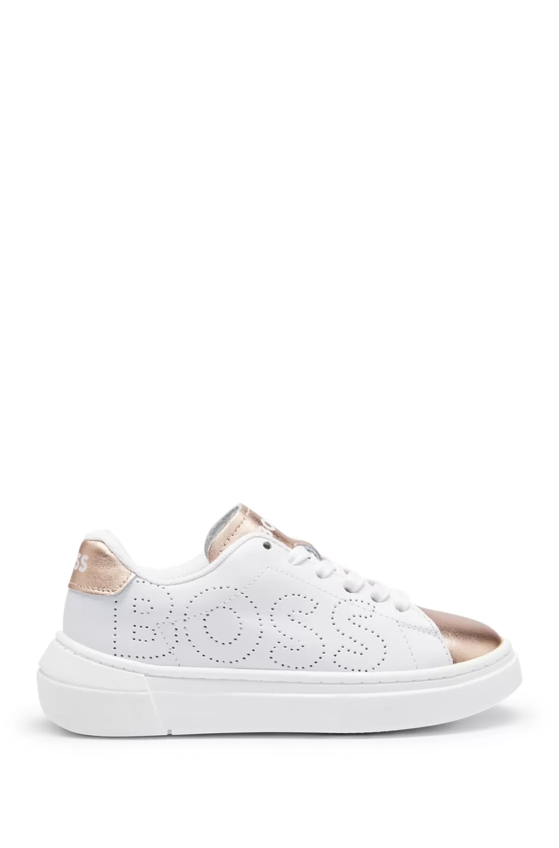 HUGO BOSS Kids' Leather Trainers With Perforated Logo White Sale