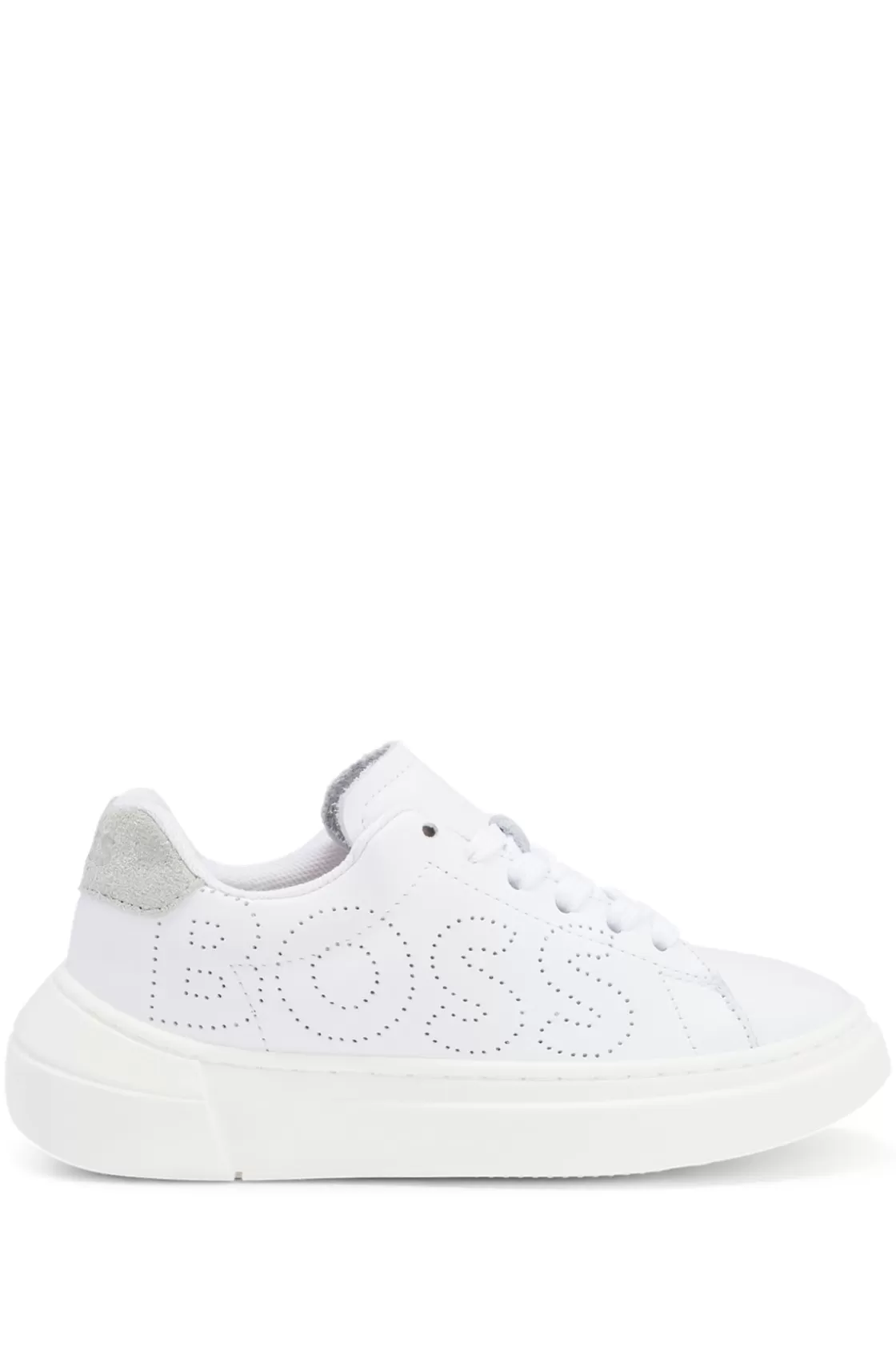 HUGO BOSS Kids' Leather Trainers With Perforated Logo And Contrast Details White Online