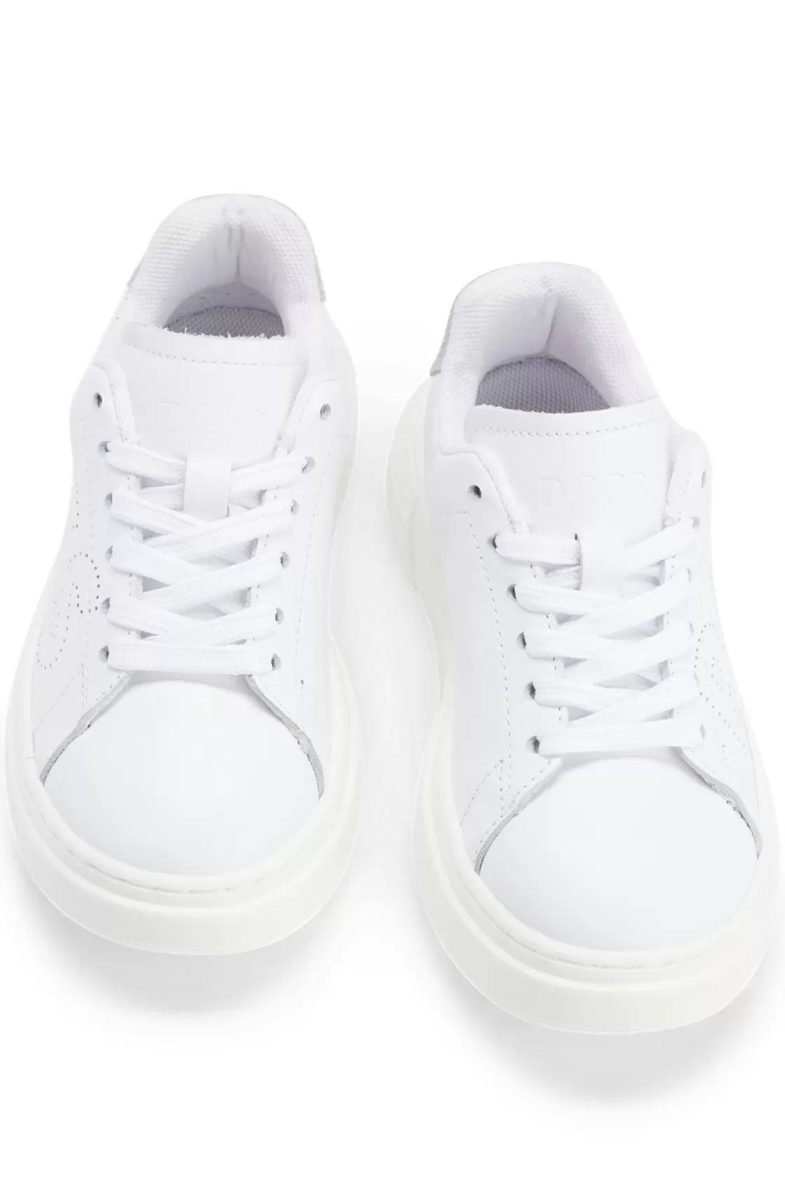 HUGO BOSS Kids' Leather Trainers With Perforated Logo And Contrast Details White Online