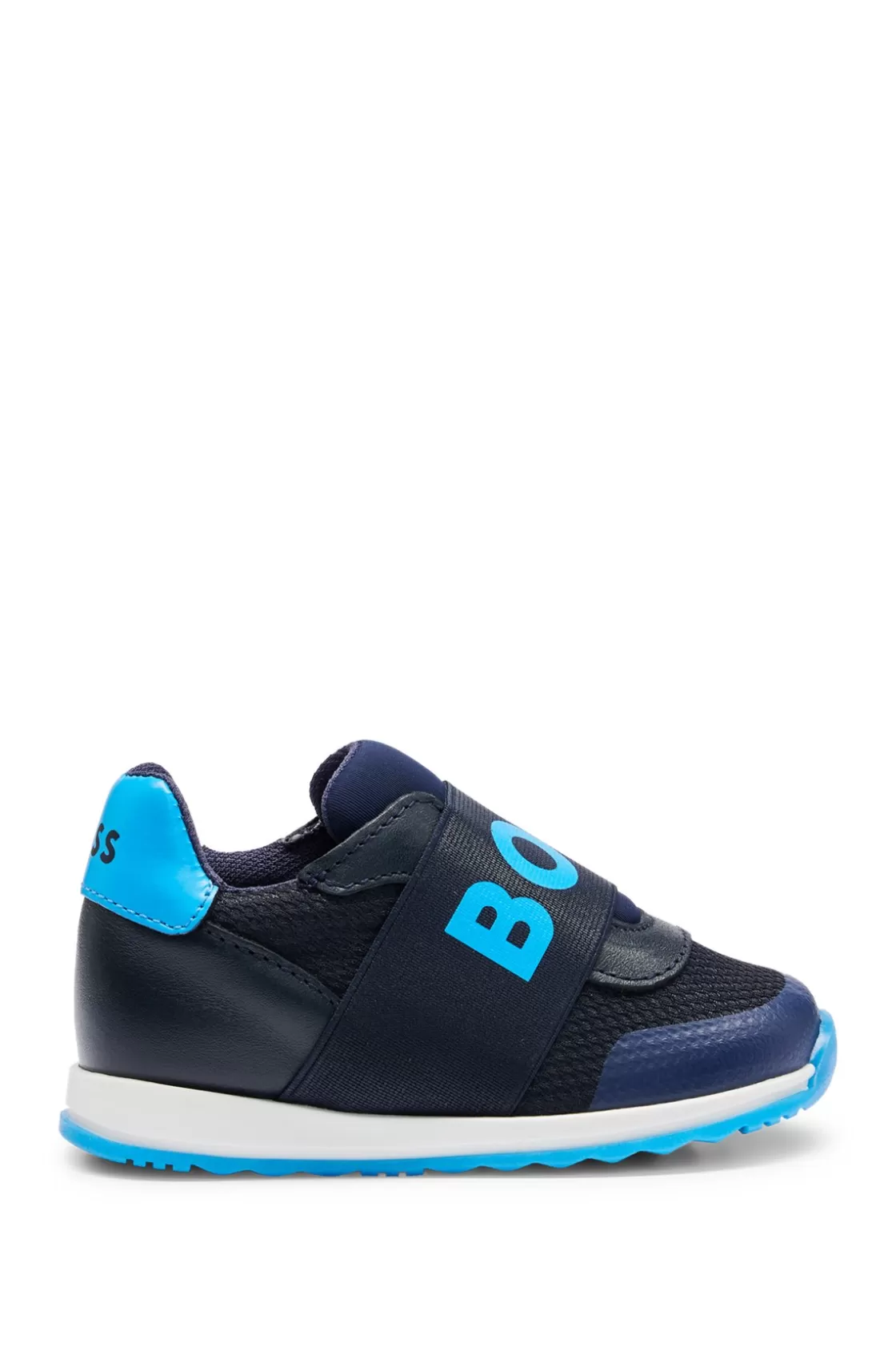 HUGO BOSS Kids' Trainers In Leather And Mesh With Branded Strap Dark Blue Store