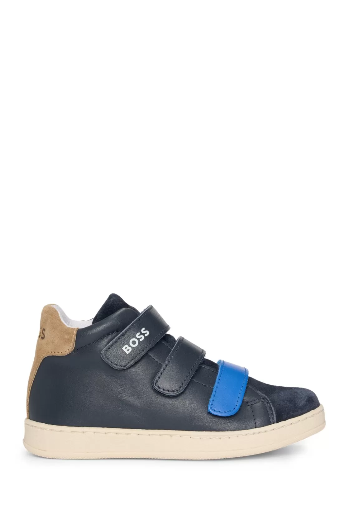 HUGO BOSS Kids' Trainers In Leather With Branded Touch-closure Straps Dark Blue Hot