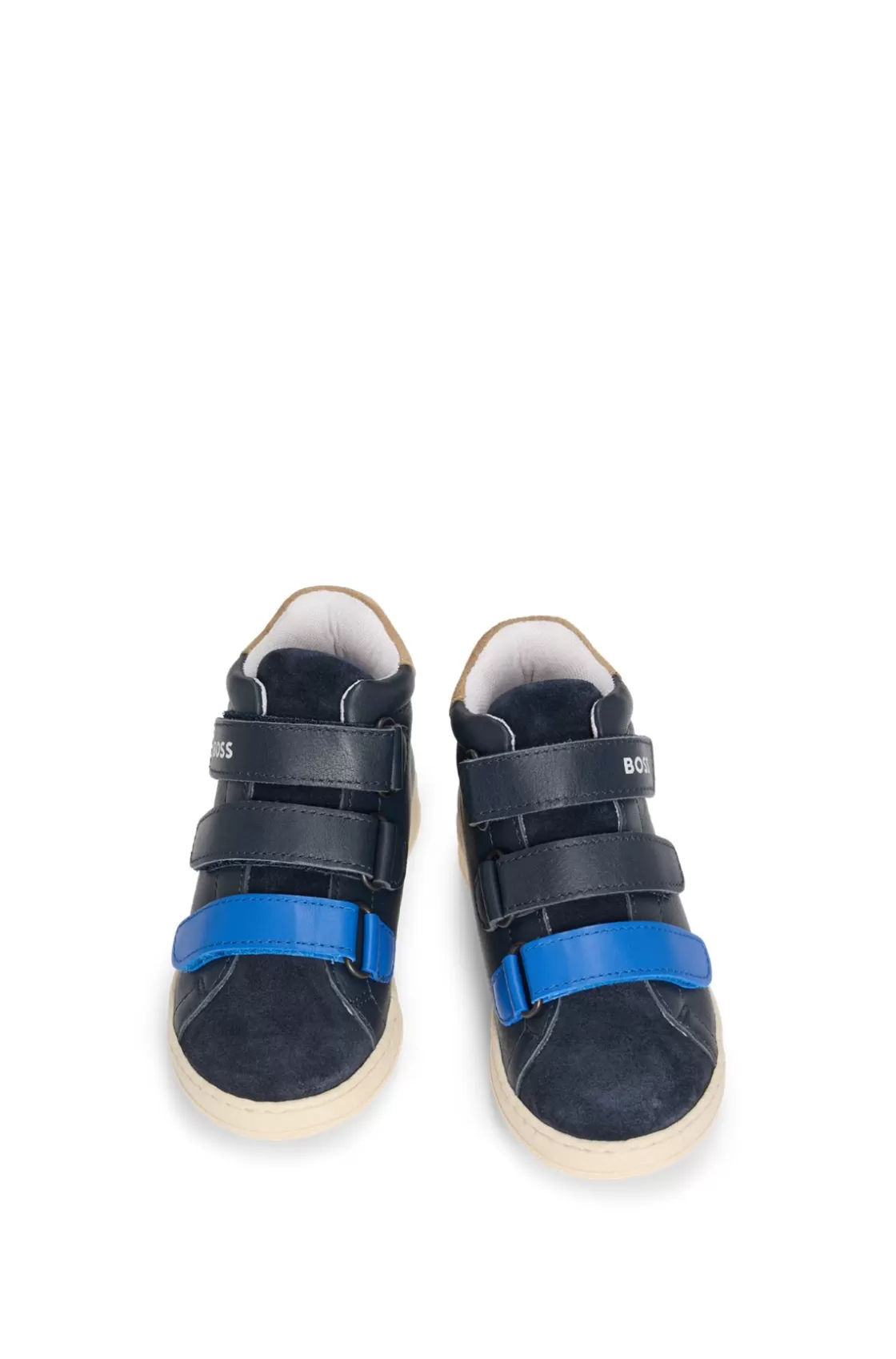 HUGO BOSS Kids' Trainers In Leather With Branded Touch-closure Straps Dark Blue Hot