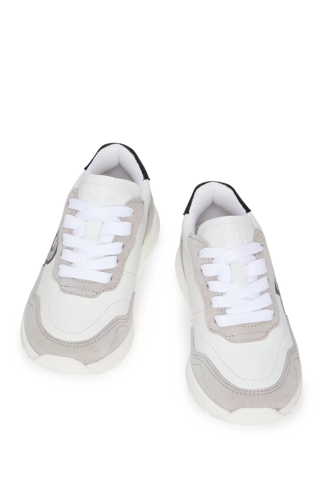 HUGO BOSS Kids' Trainers In Leather With Double B Monogram White Best Sale