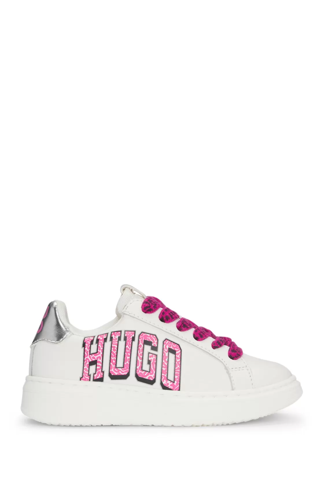 HUGO BOSS Kids' Trainers In Leather With Metallic Faux-leather Trims White Shop