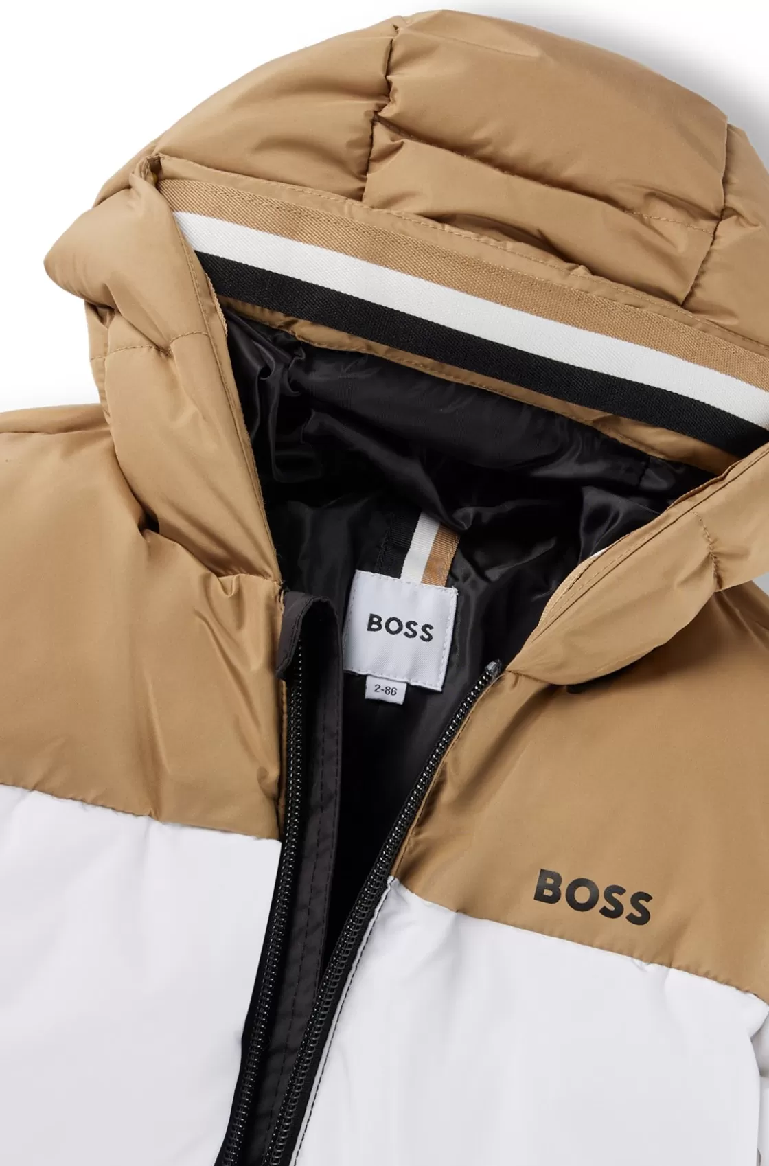 HUGO BOSS Kids' Water-repellent Puffer Jacket With Signature-stripe Colors Black New