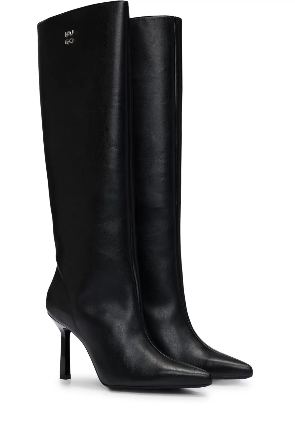 HUGO BOSS Knee-high Boots In Nappa Leather With Stacked Logo Black Cheap