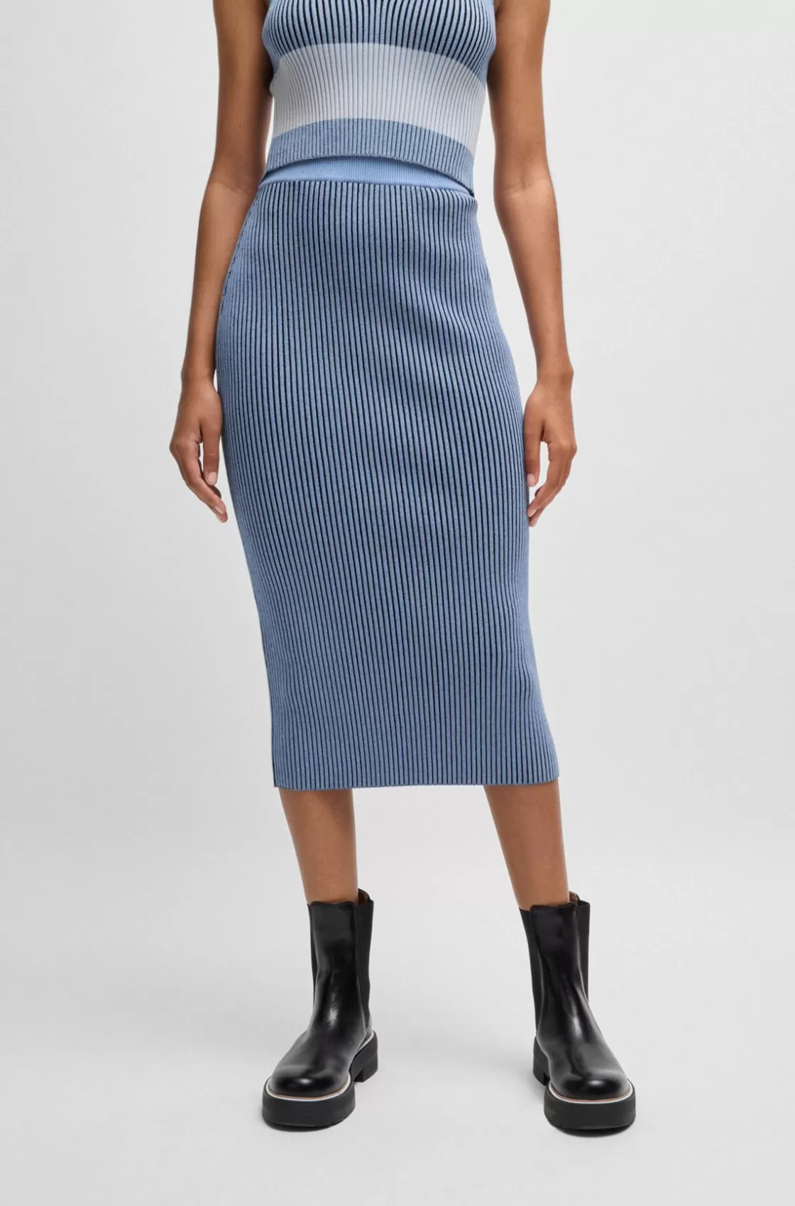 HUGO BOSS Knitted Tube Skirt With Two-tone Rib Patterned Sale