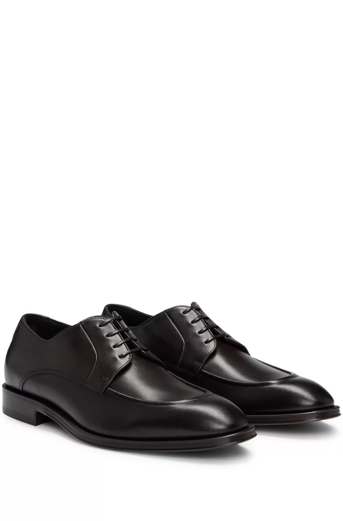 HUGO BOSS Leather Derby Shoes With Double Stitching On Uppers Dark Brown Sale
