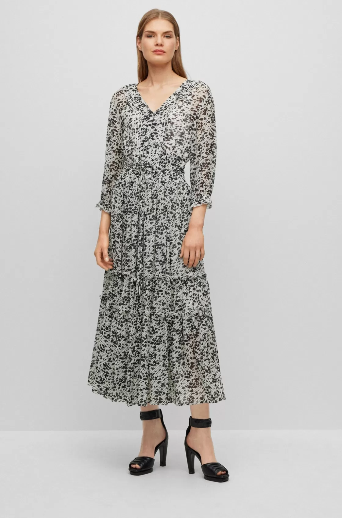 HUGO BOSS Maxi Dress With Seasonal Print And V-neckline Patterned Store