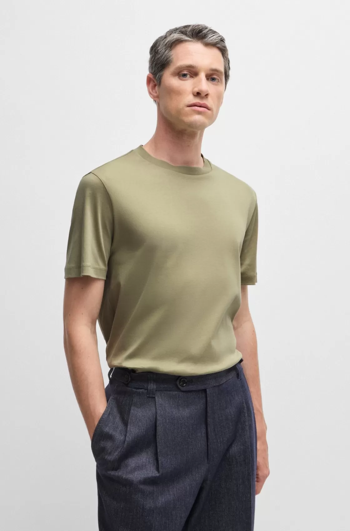 HUGO BOSS Mercerised-cotton T-shirt In A Regular Fit Light Green Store