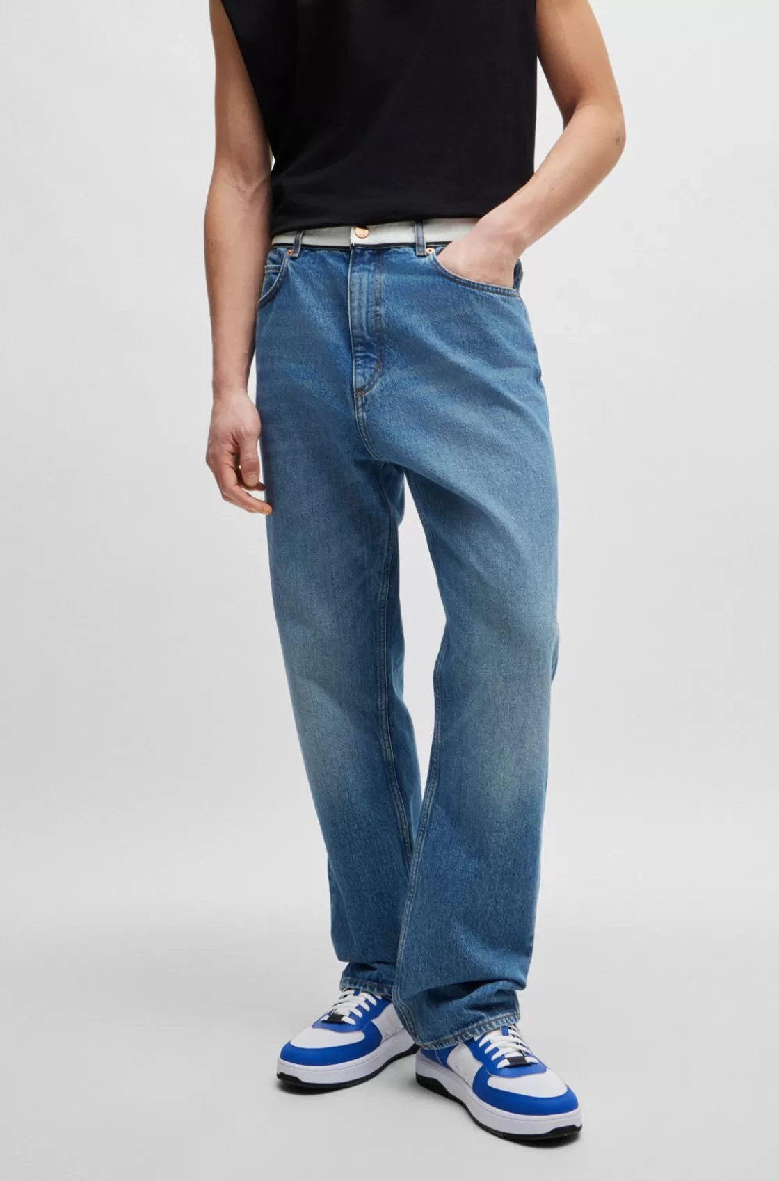 HUGO BOSS Mid- Denim Jeans With Logo-tape Waist Blue Best