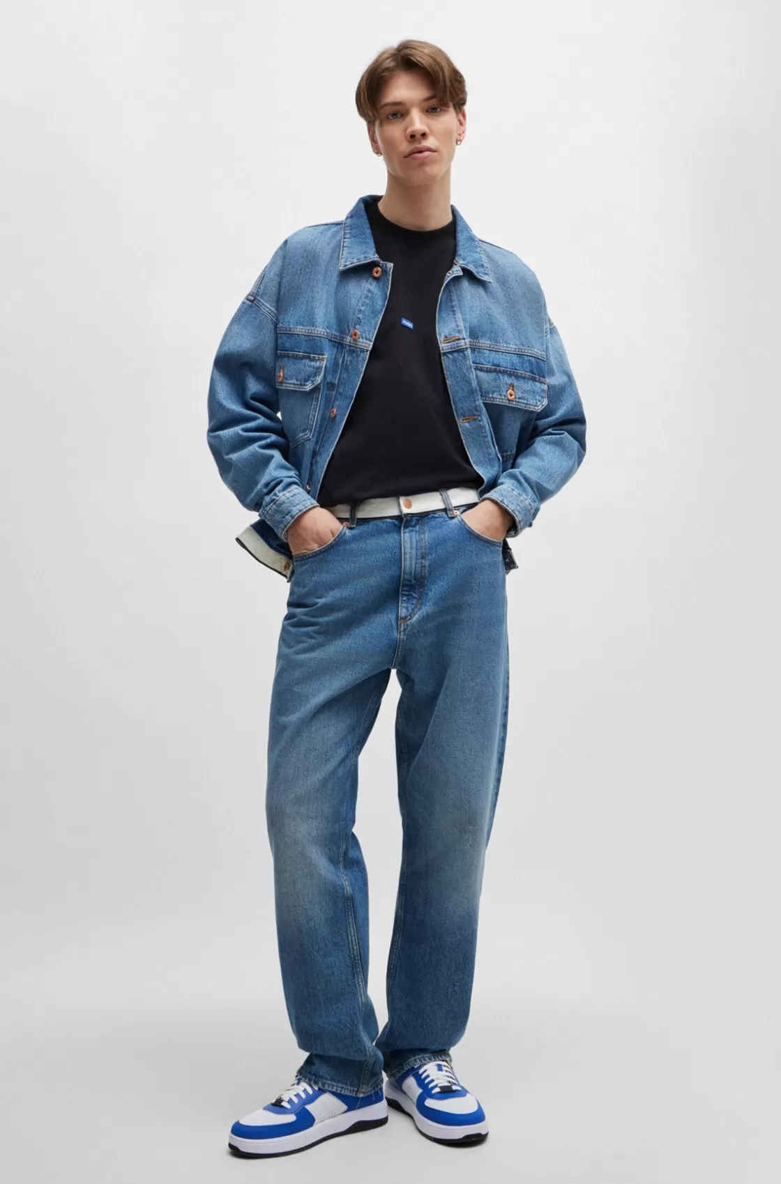 HUGO BOSS Mid- Denim Jeans With Logo-tape Waist Blue Best