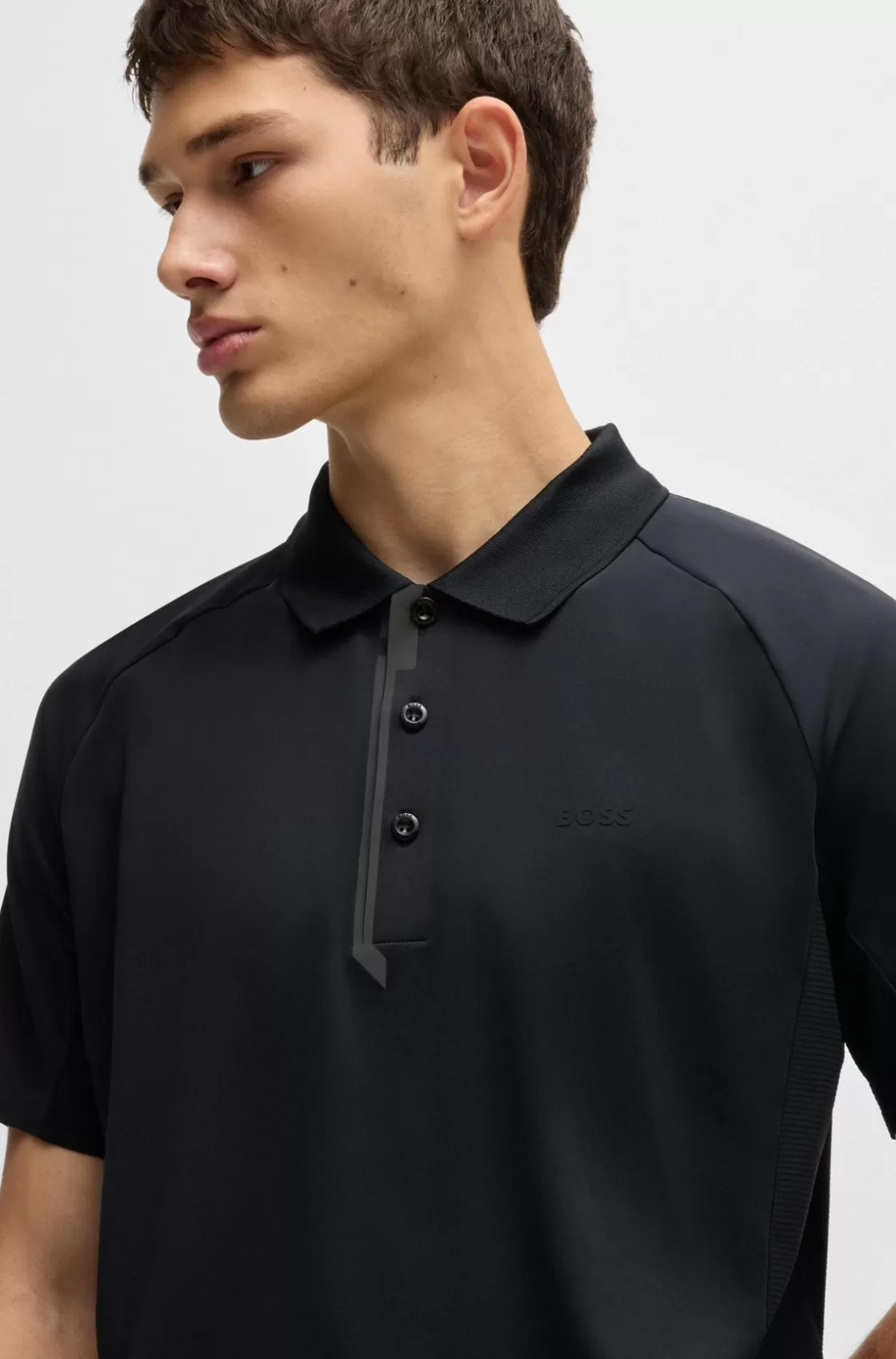 HUGO BOSS Mixed-material Polo Shirt With Decorative Reflective Logo Black Outlet