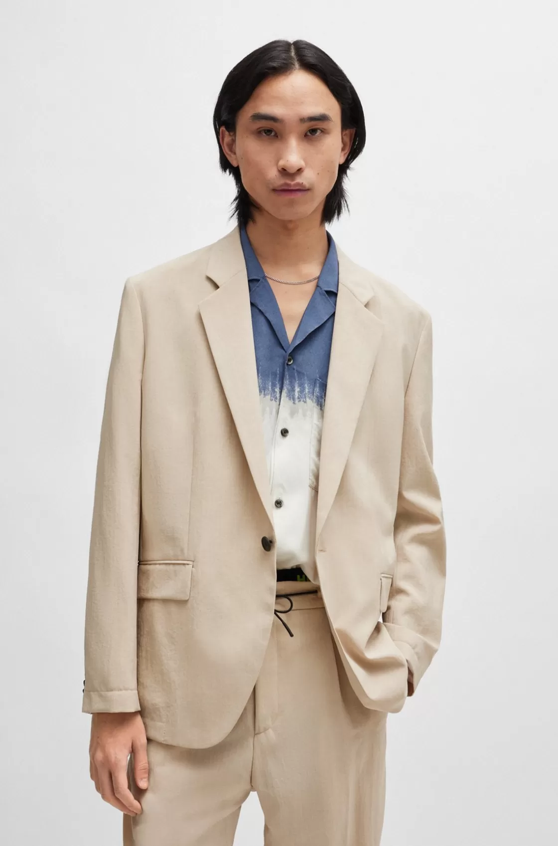 HUGO BOSS Modern-fit Jacket In Linen-look Fabric Beige Clearance