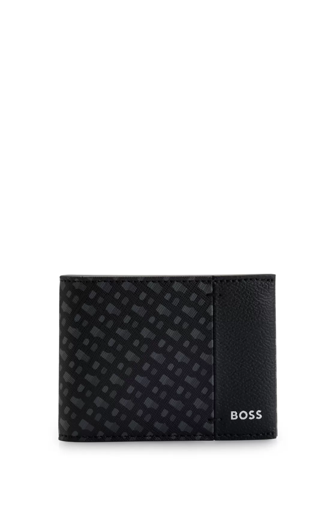 HUGO BOSS Monogram-panel Wallet With Silver-foil Logo Black New