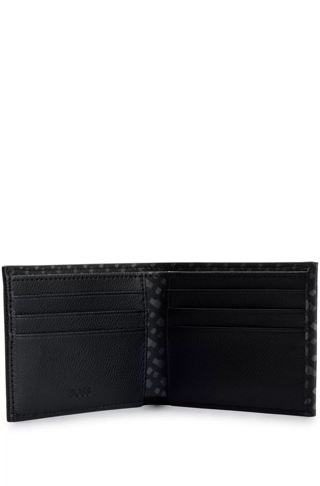 HUGO BOSS Monogram-panel Wallet With Silver-foil Logo Black New