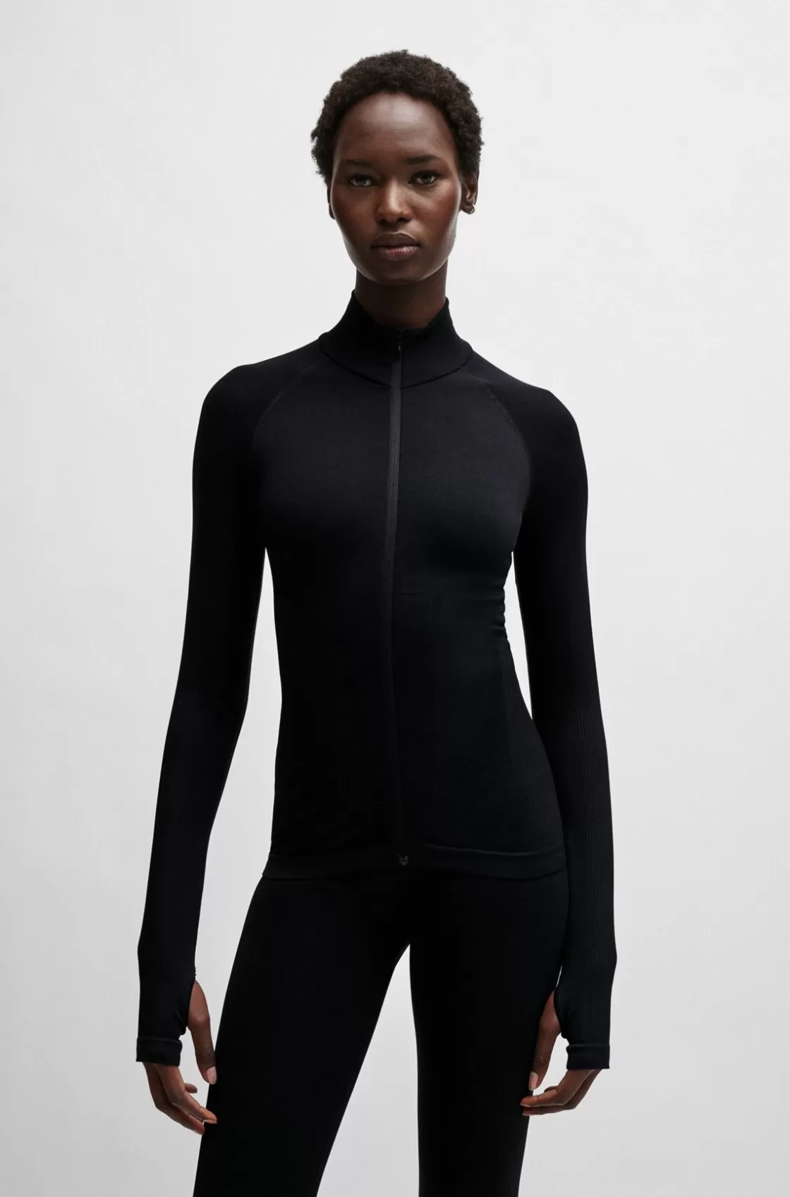 HUGO BOSS NAOMI X BOSS Zip-up Top In Stretch Jersey Black Cheap