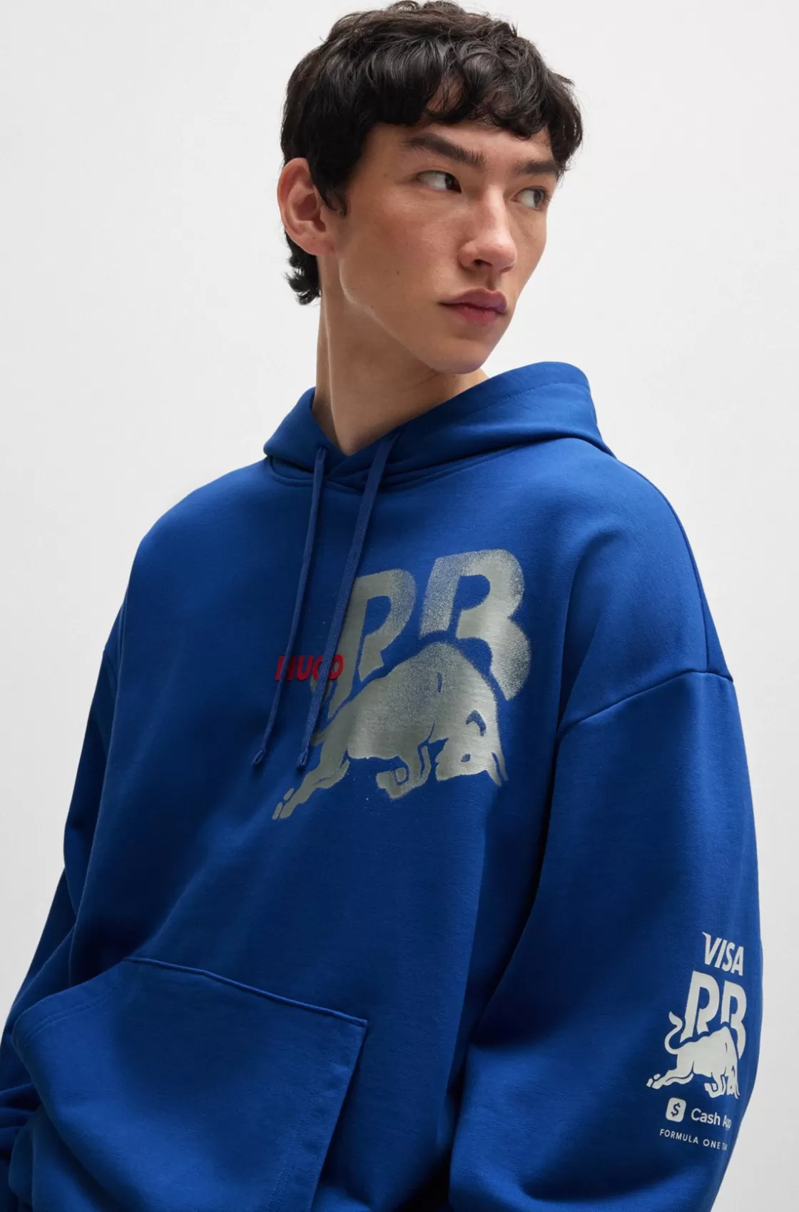HUGO BOSS Oversize-fit Cotton Fanwear Hoodie With Special Branding Blue Online