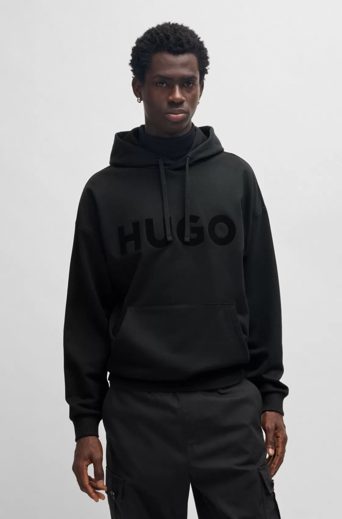 HUGO BOSS Oversize-fit Hoodie In Cotton Terry With Tonal Logo Black New
