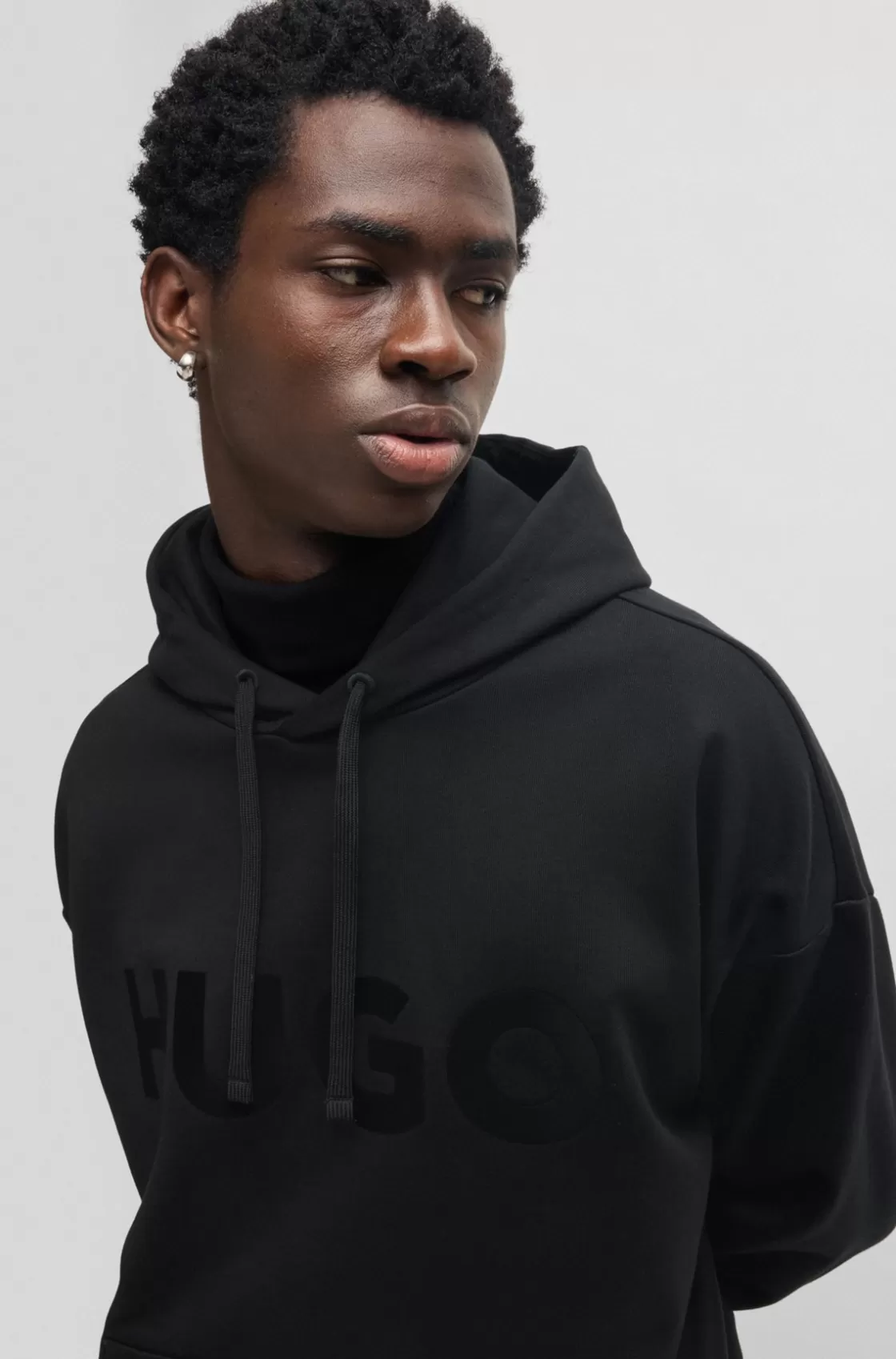 HUGO BOSS Oversize-fit Hoodie In Cotton Terry With Tonal Logo Black New