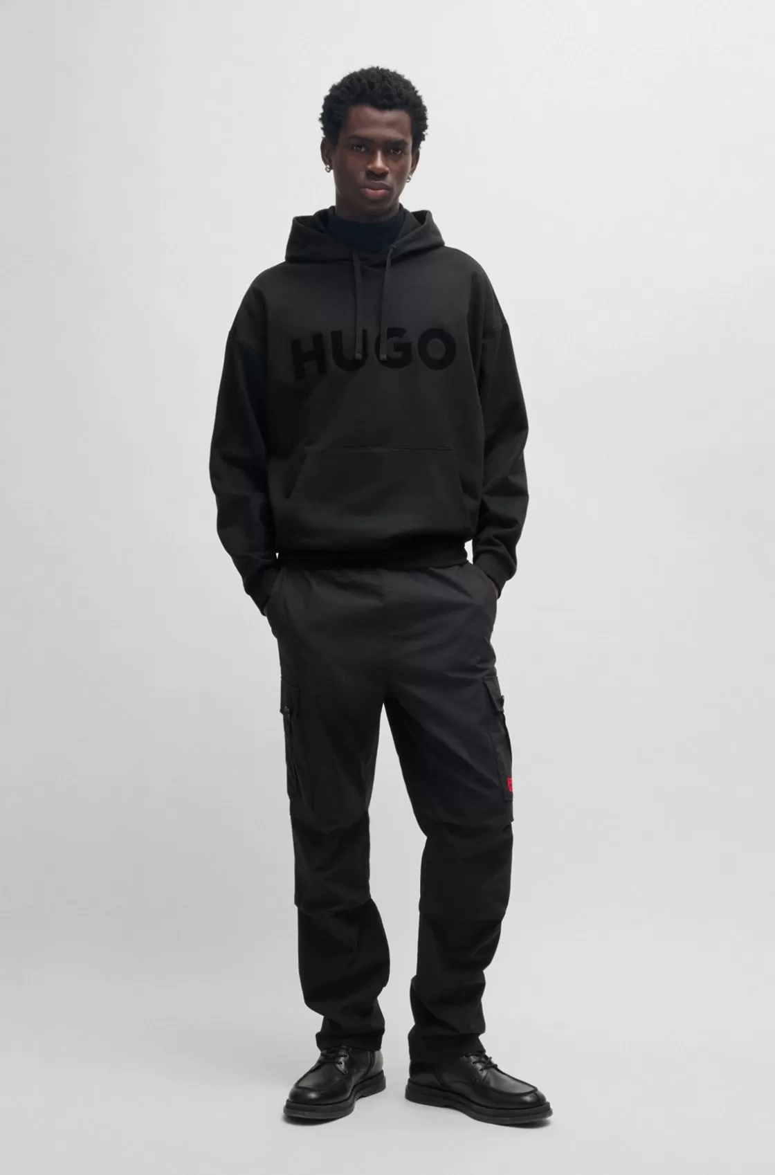 HUGO BOSS Oversize-fit Hoodie In Cotton Terry With Tonal Logo Black New