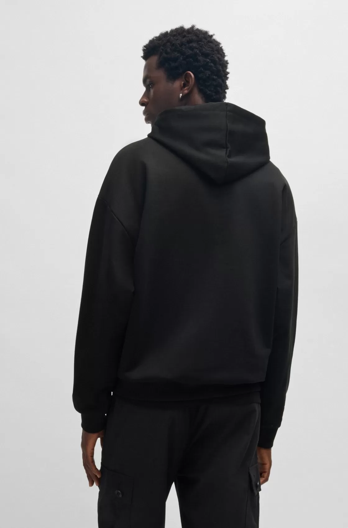 HUGO BOSS Oversize-fit Hoodie In Cotton Terry With Tonal Logo Black New