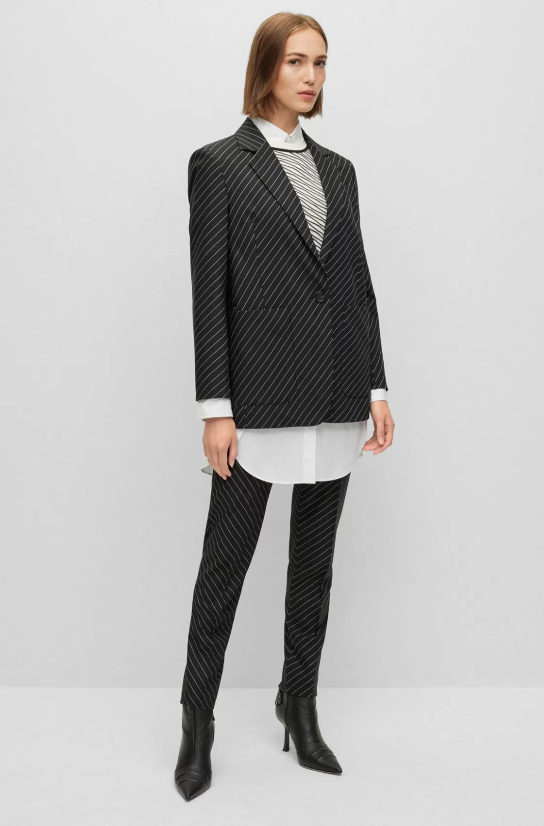 HUGO BOSS Oversize-fit Jacket In Striped Stretch Wool Black Store