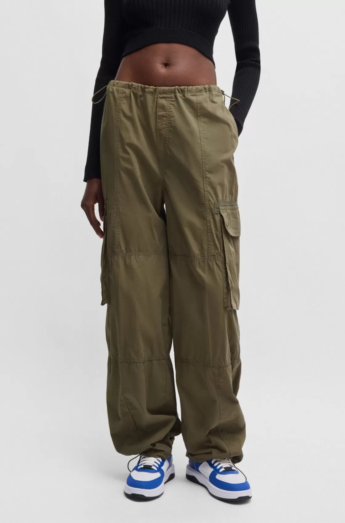 HUGO BOSS Oversize-fit Parachute Trousers In Cotton Poplin Light Green Cheap