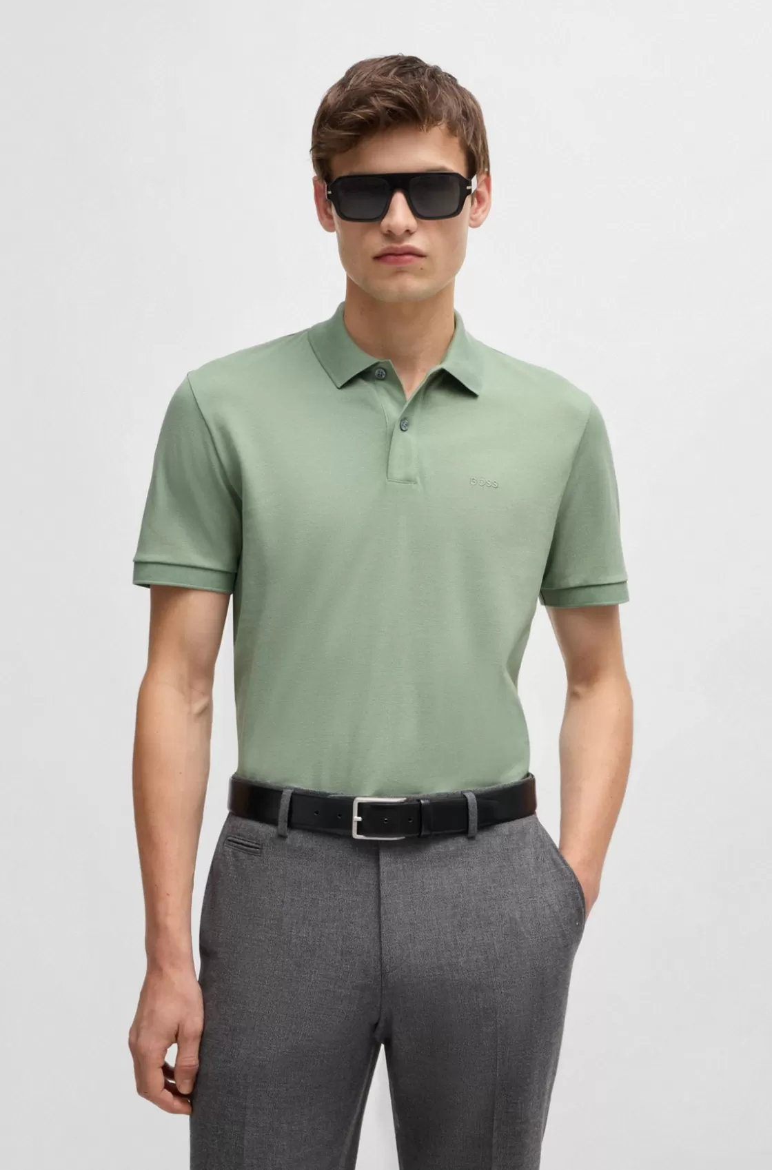 HUGO BOSS Pallas Regular-fit Polo Shirt In Cotton With Embroidered Logo Light Green Store