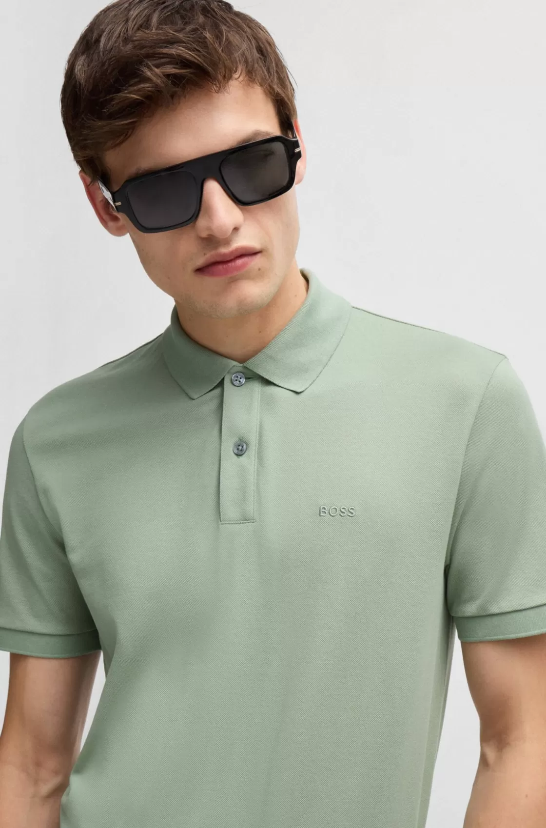 HUGO BOSS Pallas Regular-fit Polo Shirt In Cotton With Embroidered Logo Light Green Store