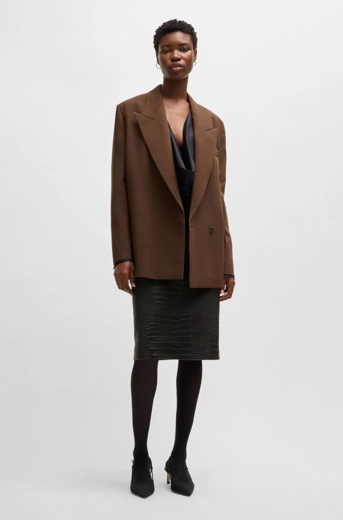 HUGO BOSS Pencil Skirt In Crocodile-embossed Leather Black Hot