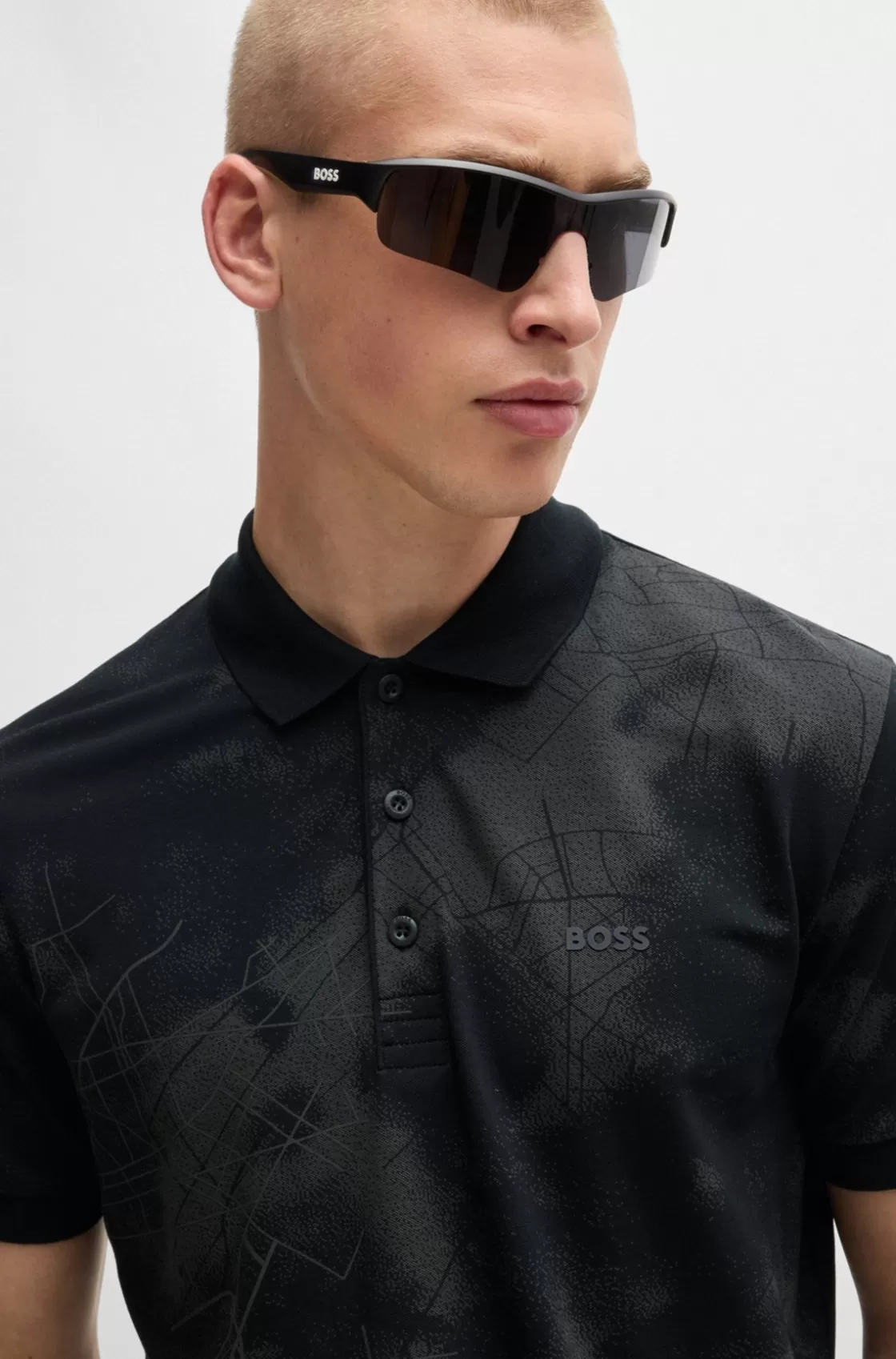 HUGO BOSS Polo Shirt With Decorative Reflective Print Black Store