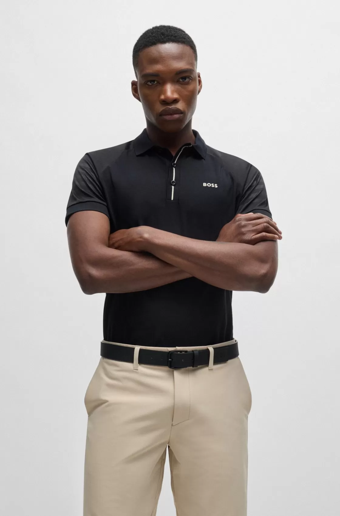 HUGO BOSS Polo Shirt With Embossed Stripe Artwork Black Outlet