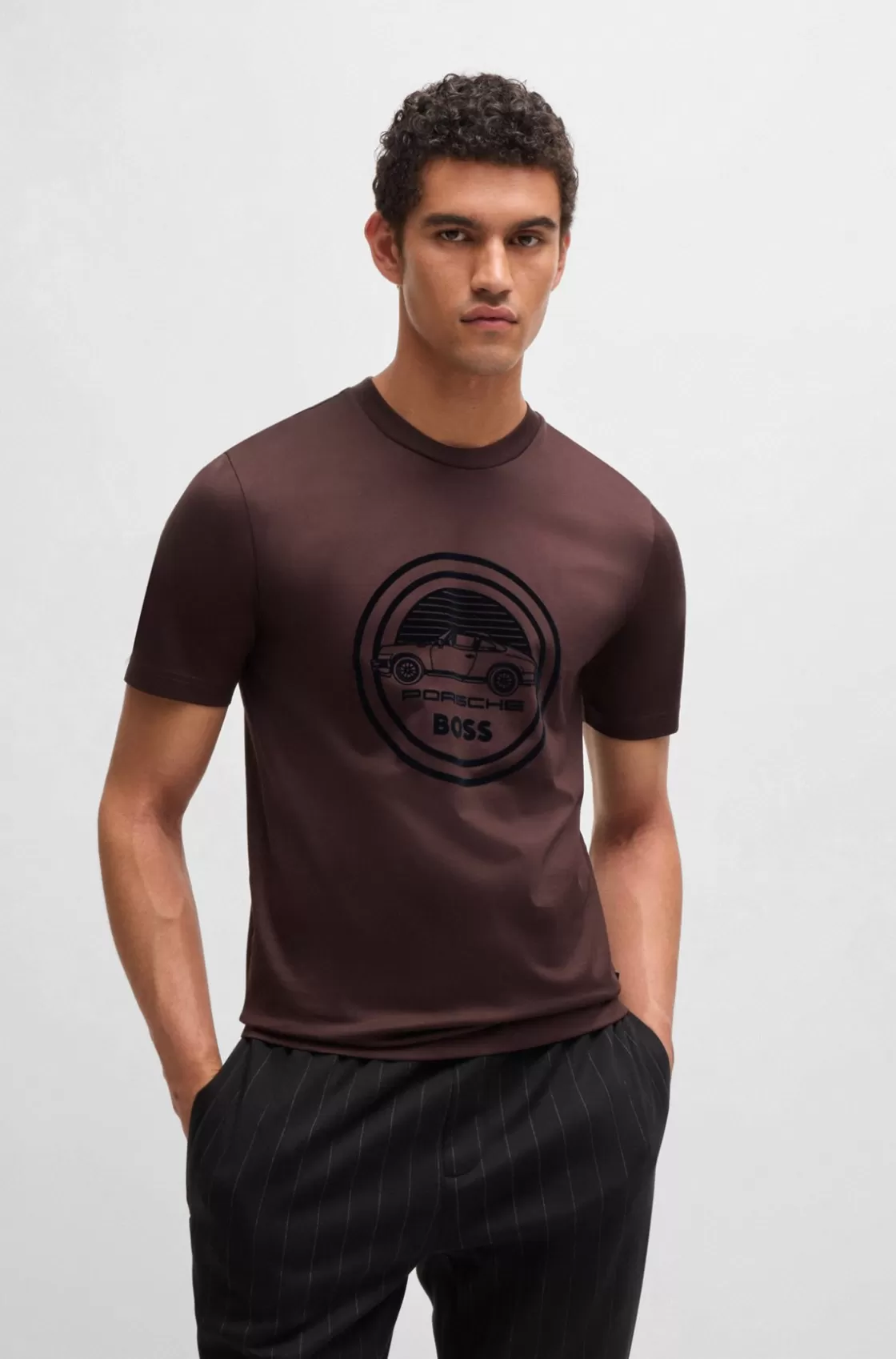 HUGO BOSS Porsche X BOSS Mercerized-cotton T-shirt With Special Branding Light Red Store