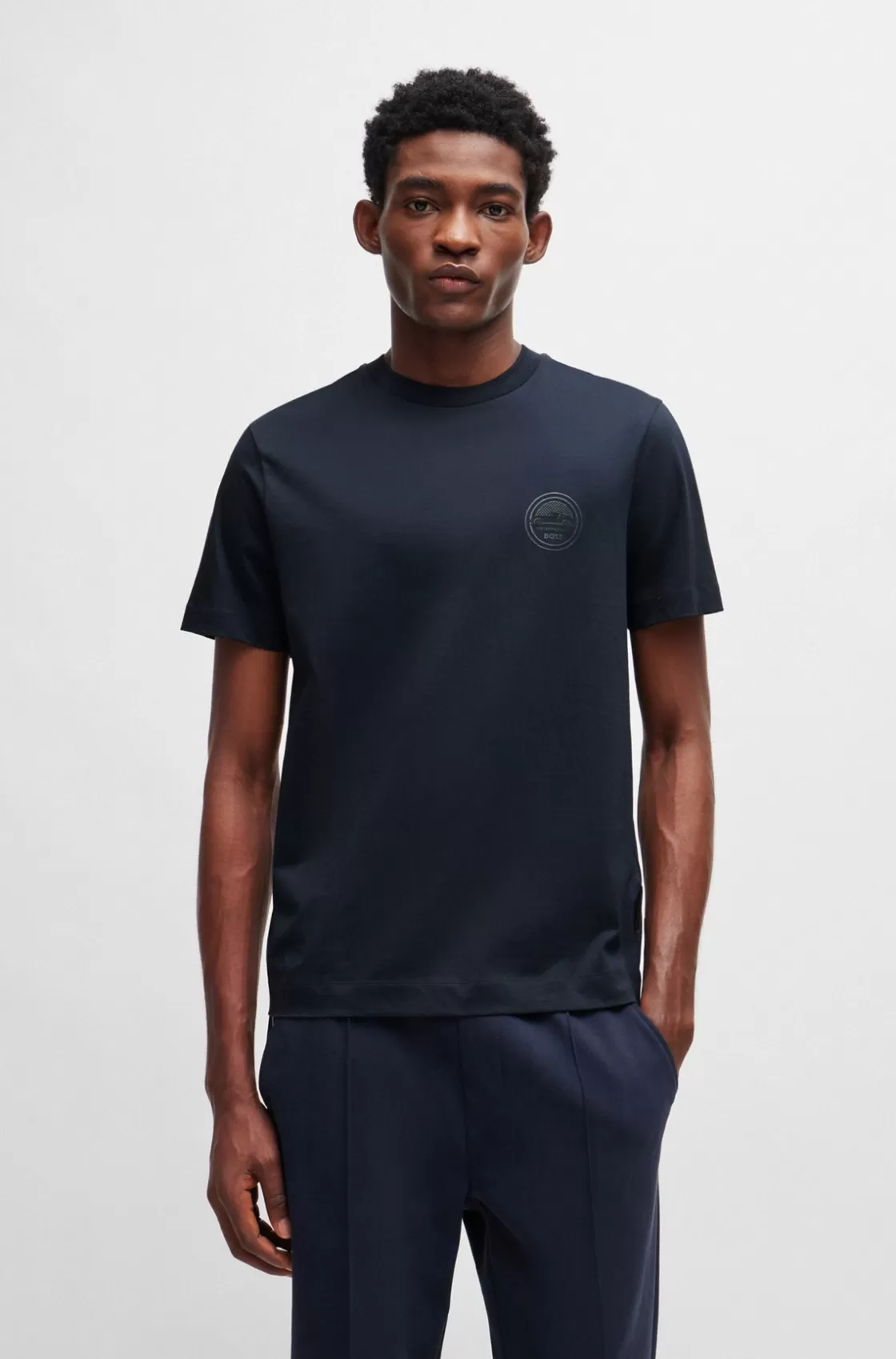 HUGO BOSS Porsche X BOSS Mercerized-cotton T-shirt With Special Branding Dark Blue Store