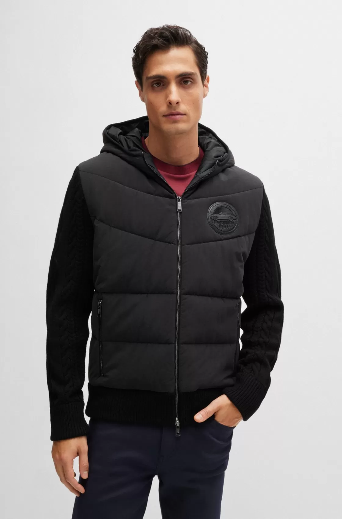 HUGO BOSS Porsche X BOSS Mixed-material Hooded Jacket With Special Branding Black Store