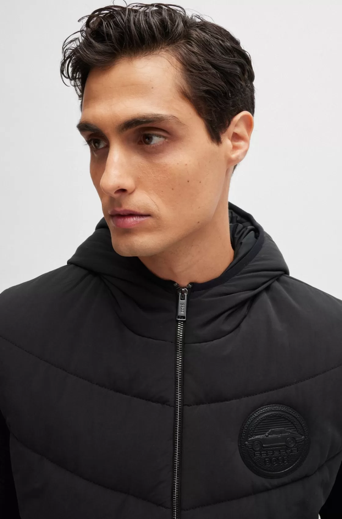 HUGO BOSS Porsche X BOSS Mixed-material Hooded Jacket With Special Branding Black Store