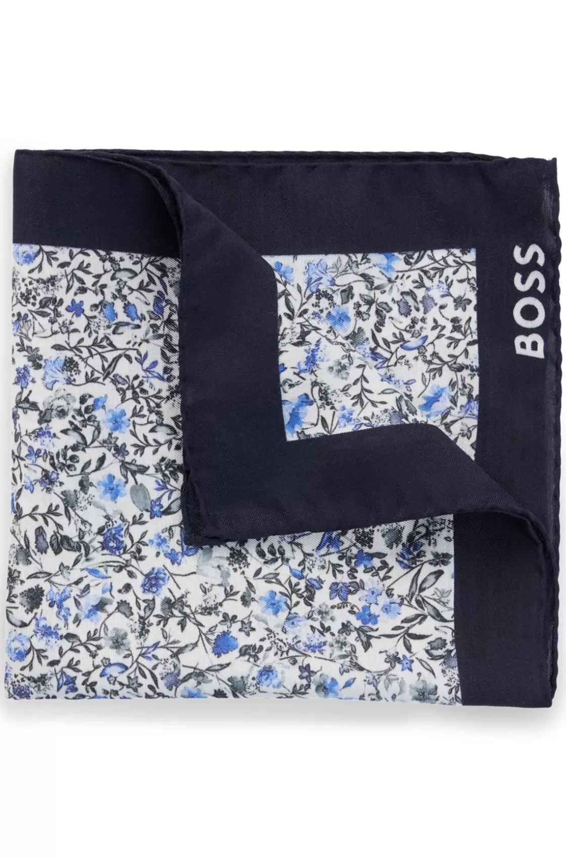HUGO BOSS Printed Pocket Square With Branded Border And Logo Light Blue Outlet