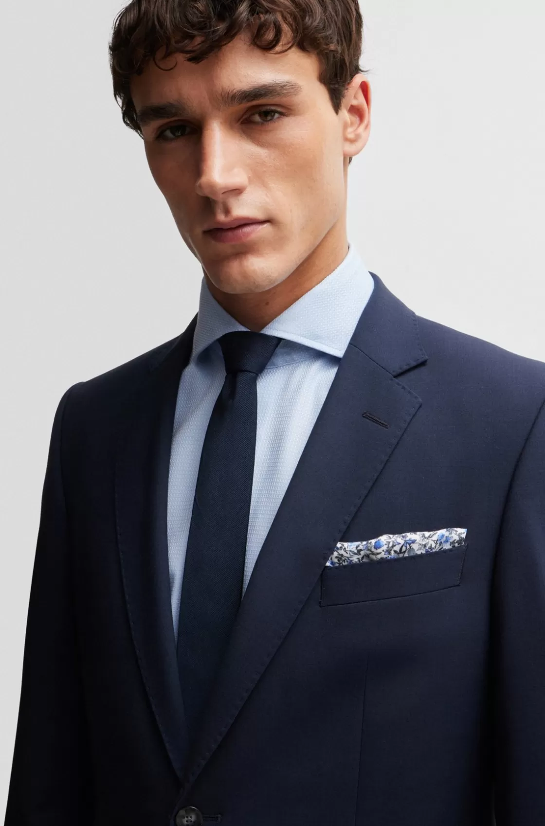 HUGO BOSS Printed Pocket Square With Branded Border And Logo Light Blue Outlet