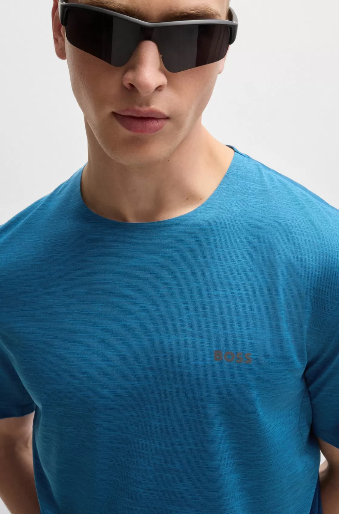 HUGO BOSS Quick-dry Stretch-jersey T-shirt With Decorative Reflective Artwork Light Blue Discount