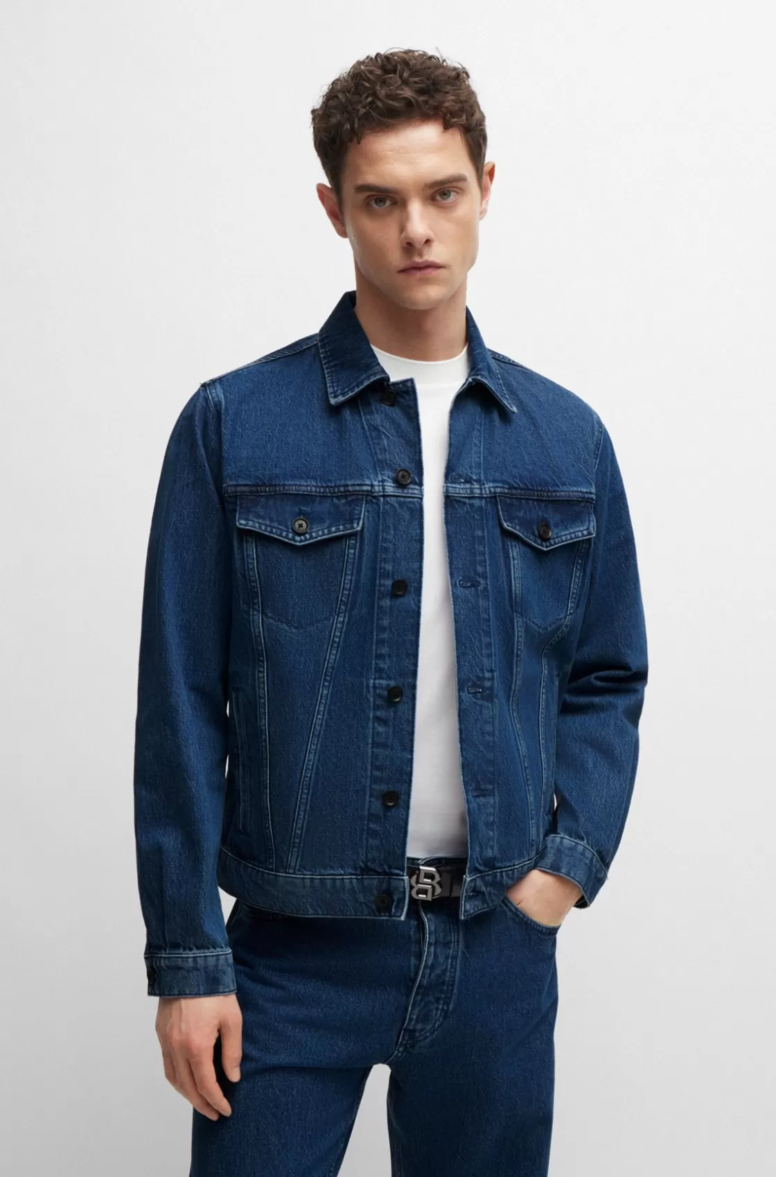 HUGO BOSS Regular-fit Jacket In Rigid Denim Blue New