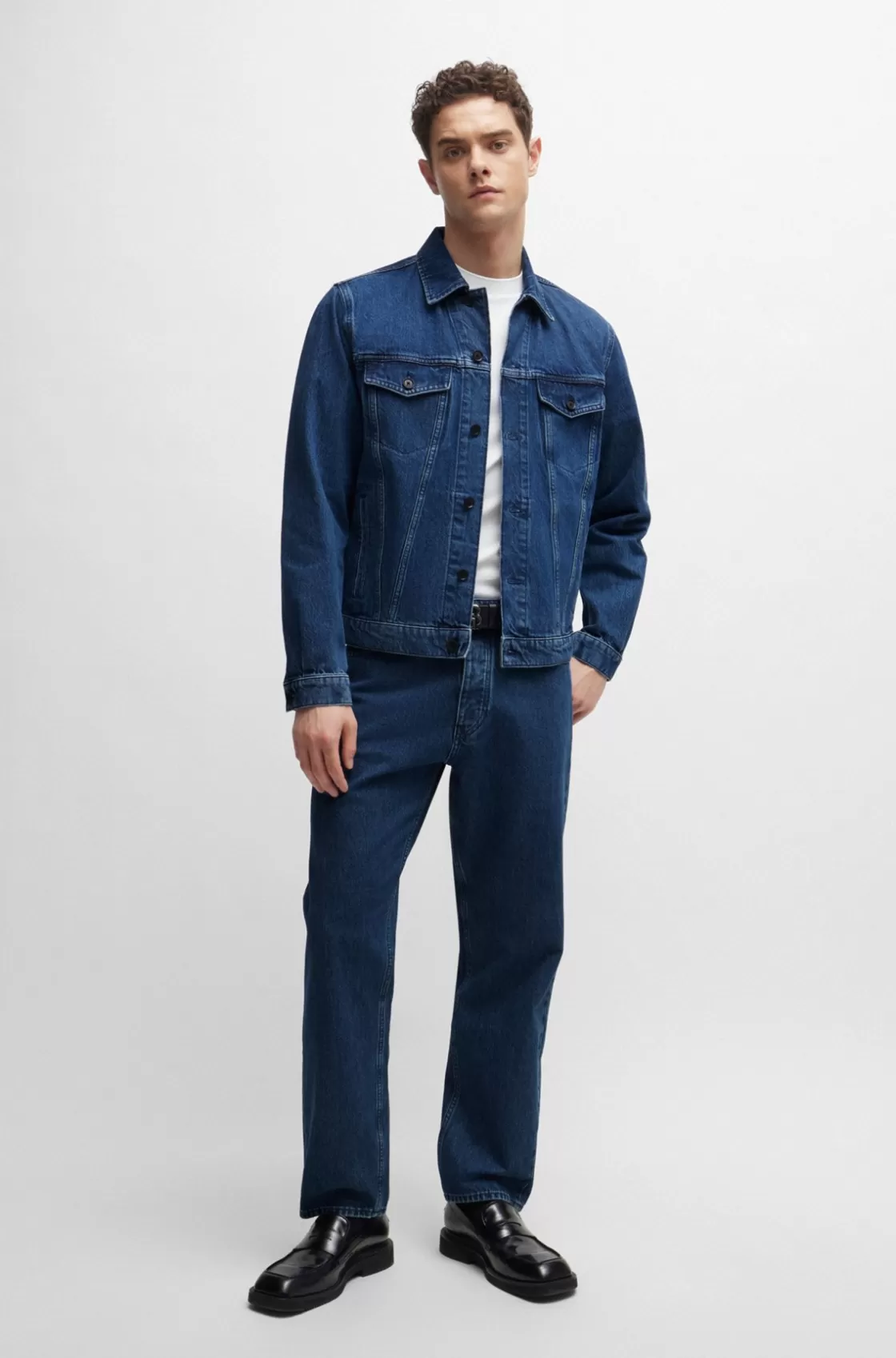 HUGO BOSS Regular-fit Jacket In Rigid Denim Blue New