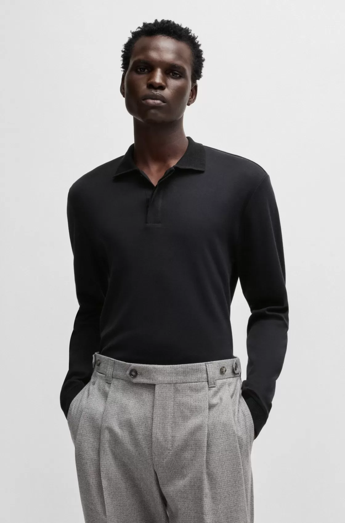 HUGO BOSS Regular-fit Polo Shirt In Cotton And Cashmere Black Store