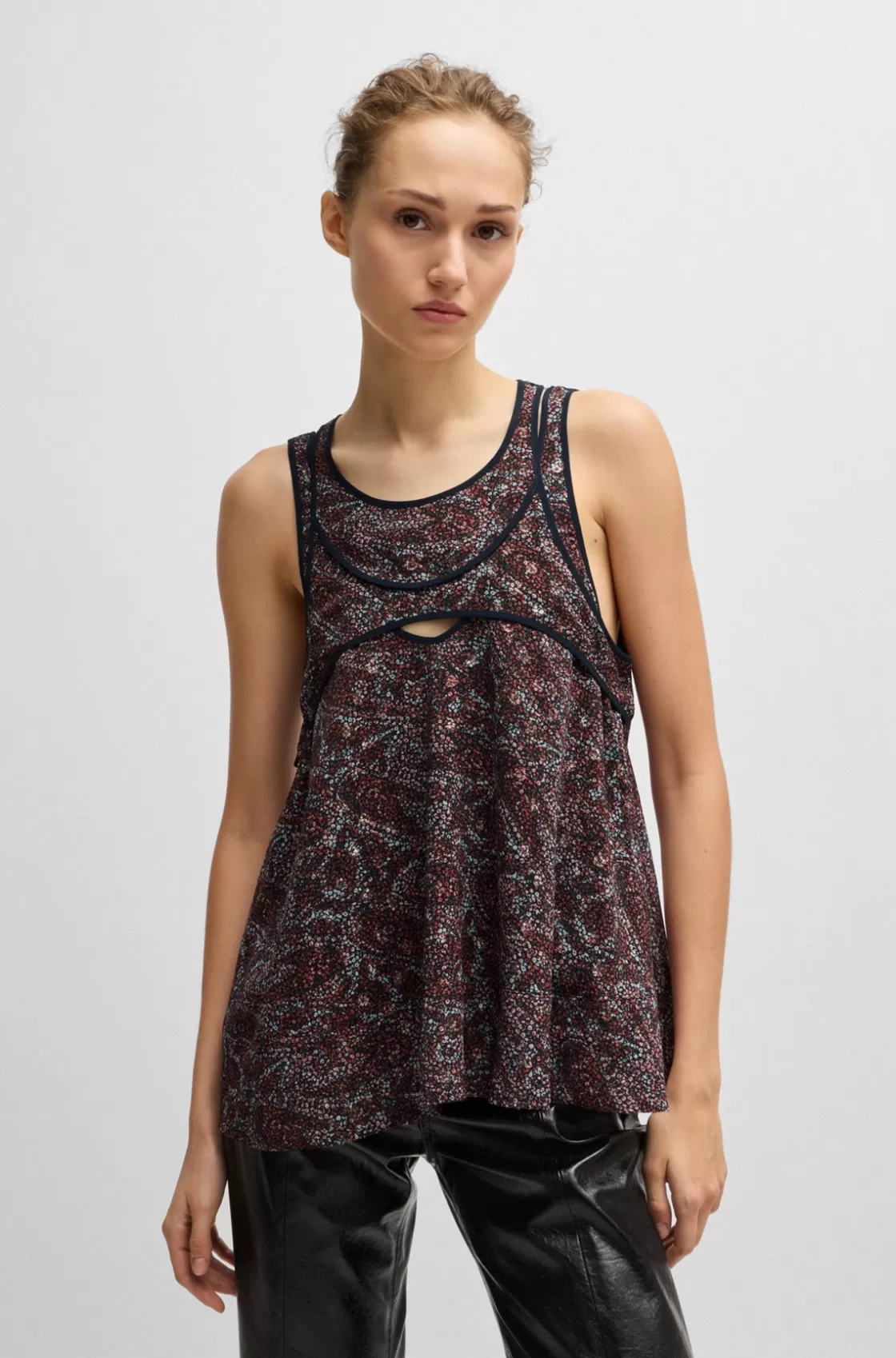 HUGO BOSS Regular-fit Sleeveless Blouse With Overlapping Detail Patterned Shop