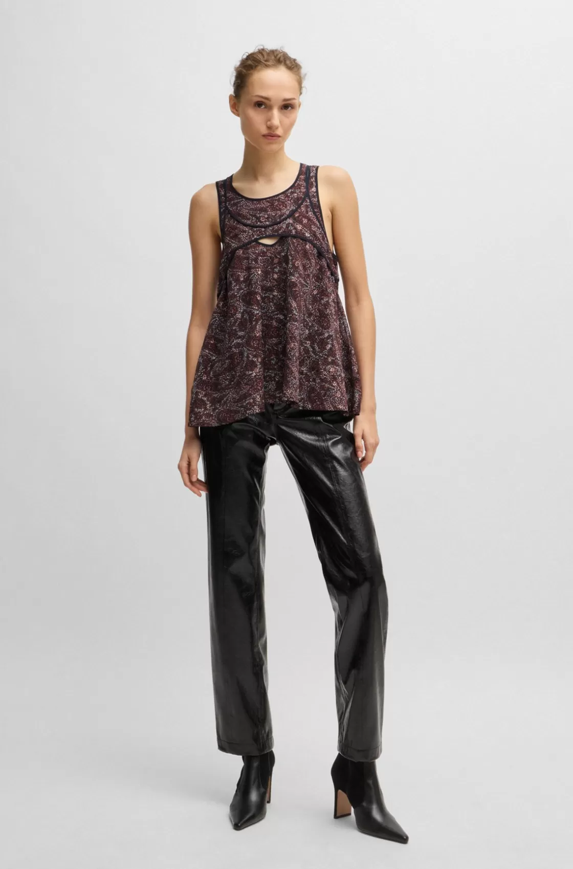 HUGO BOSS Regular-fit Sleeveless Blouse With Overlapping Detail Patterned Shop