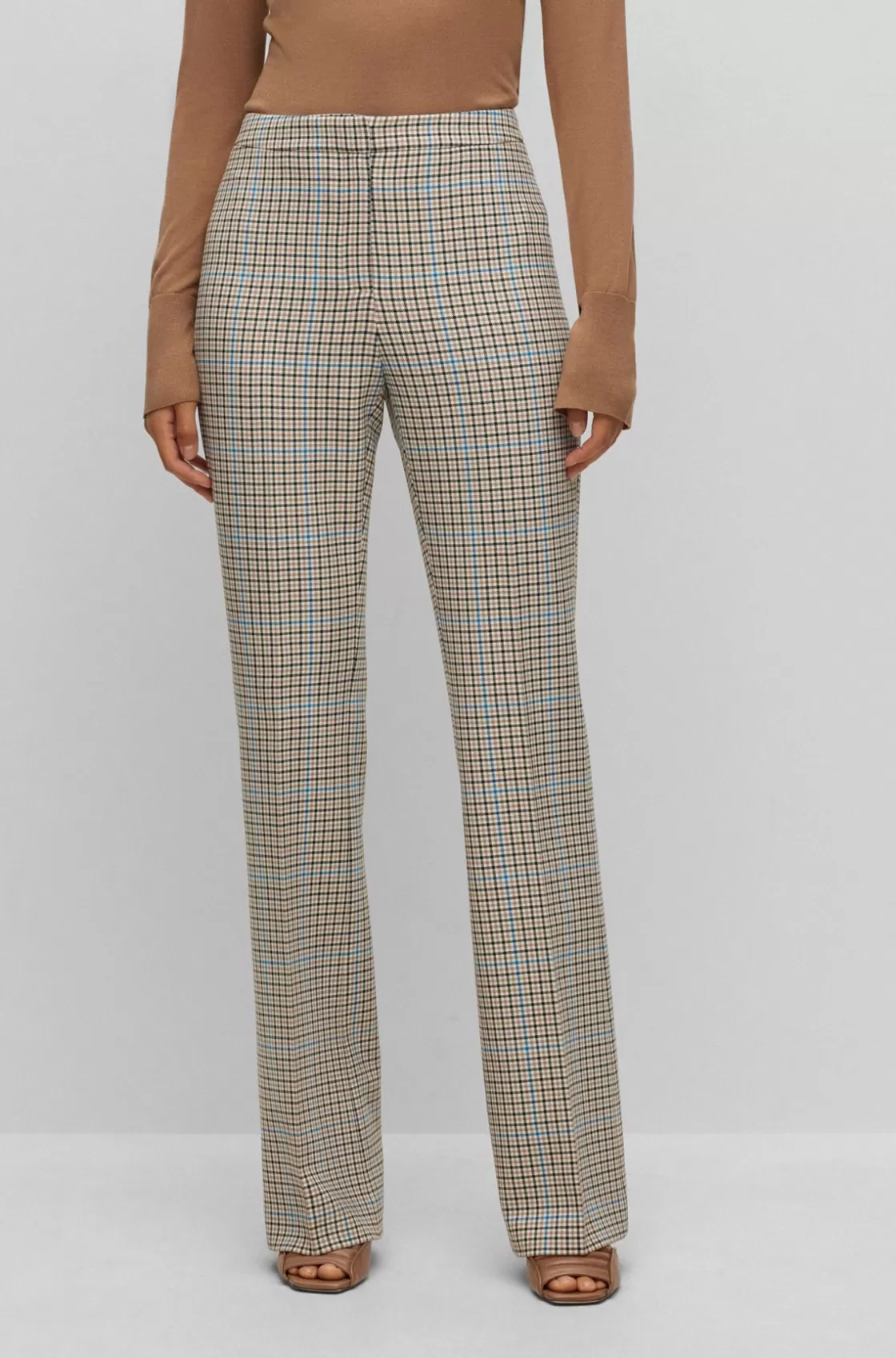 HUGO BOSS Regular-fit Trousers In Checked Stretch Material Patterned Fashion