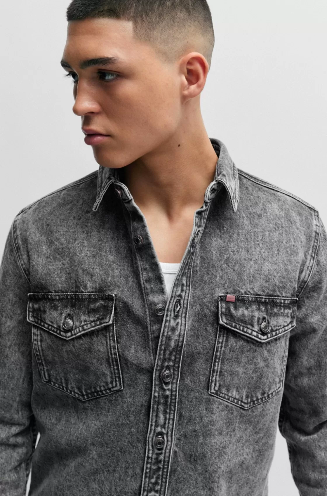 HUGO BOSS Relaxed-fit Long-sleeved Shirt In Cotton Denim Silver Best