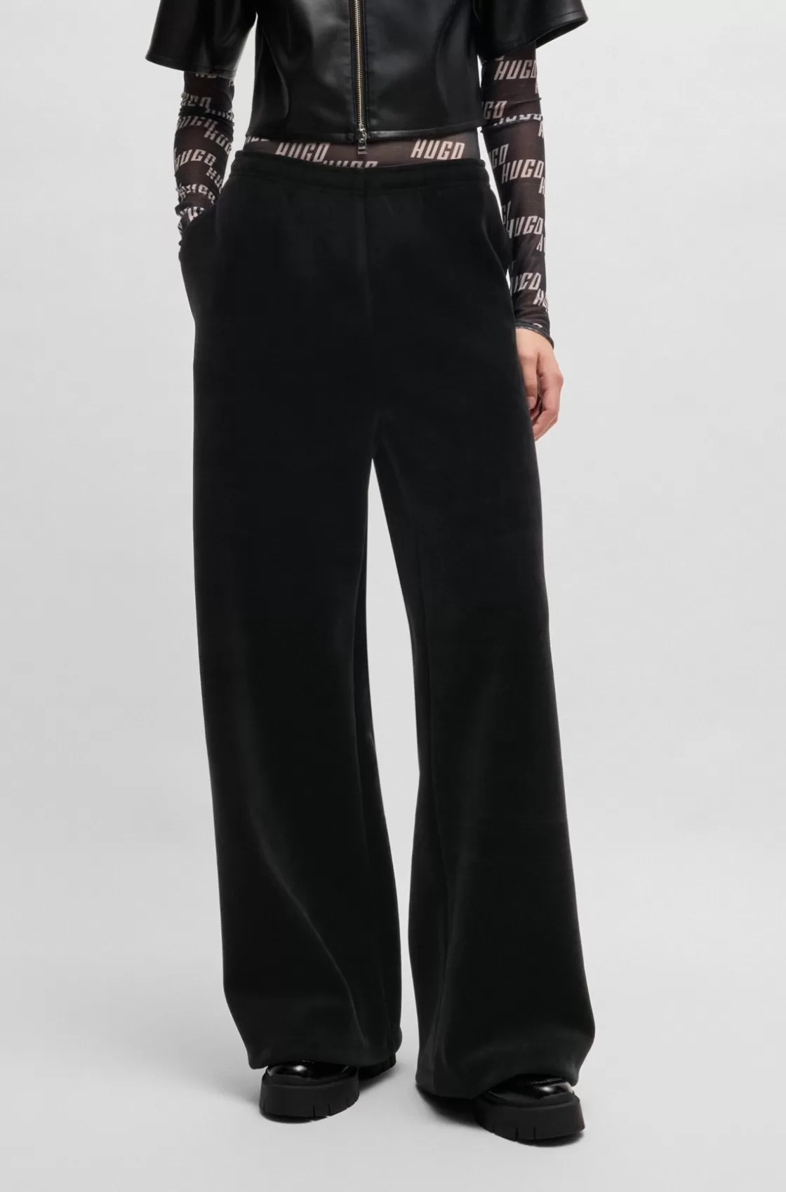 HUGO BOSS Relaxed-fit Tracksuit Bottoms In Stretch Velour Black Sale